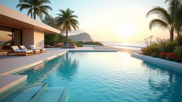 Piscine coque avec plage immergée avec Neptune Piscines